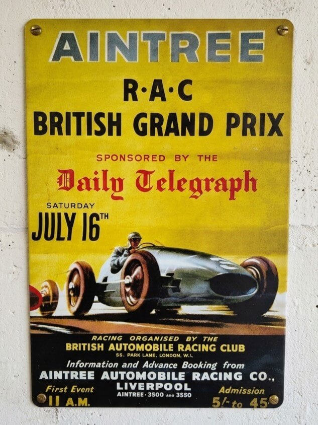 Aintree British Grand Prix Motorsport Metal Sign | F1 Car Garage Wall Art Print
