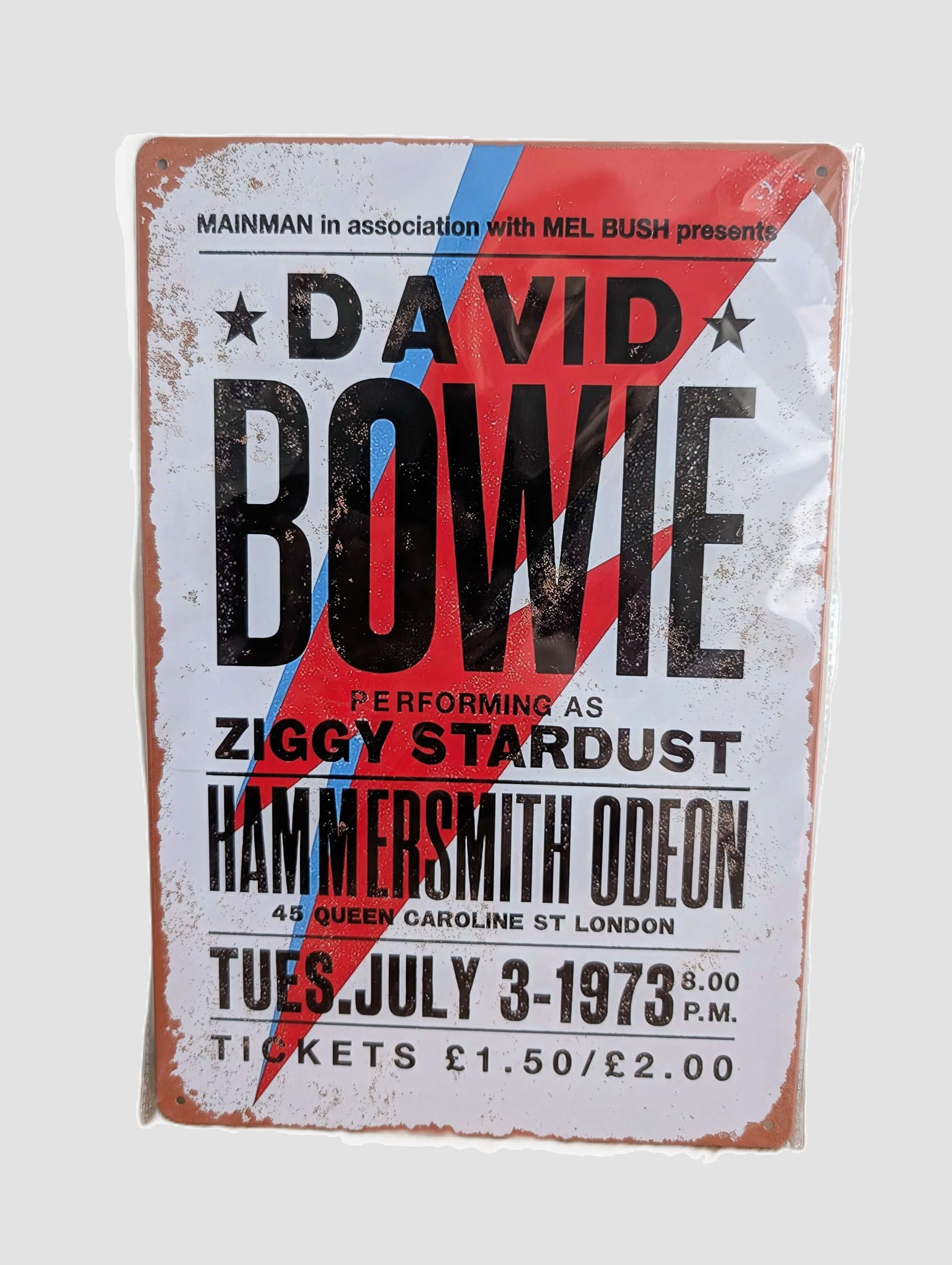 David Bowie Ziggy Stardust Metal Sign – 1973 Hammersmith Odeon Concert Poster Wall Art