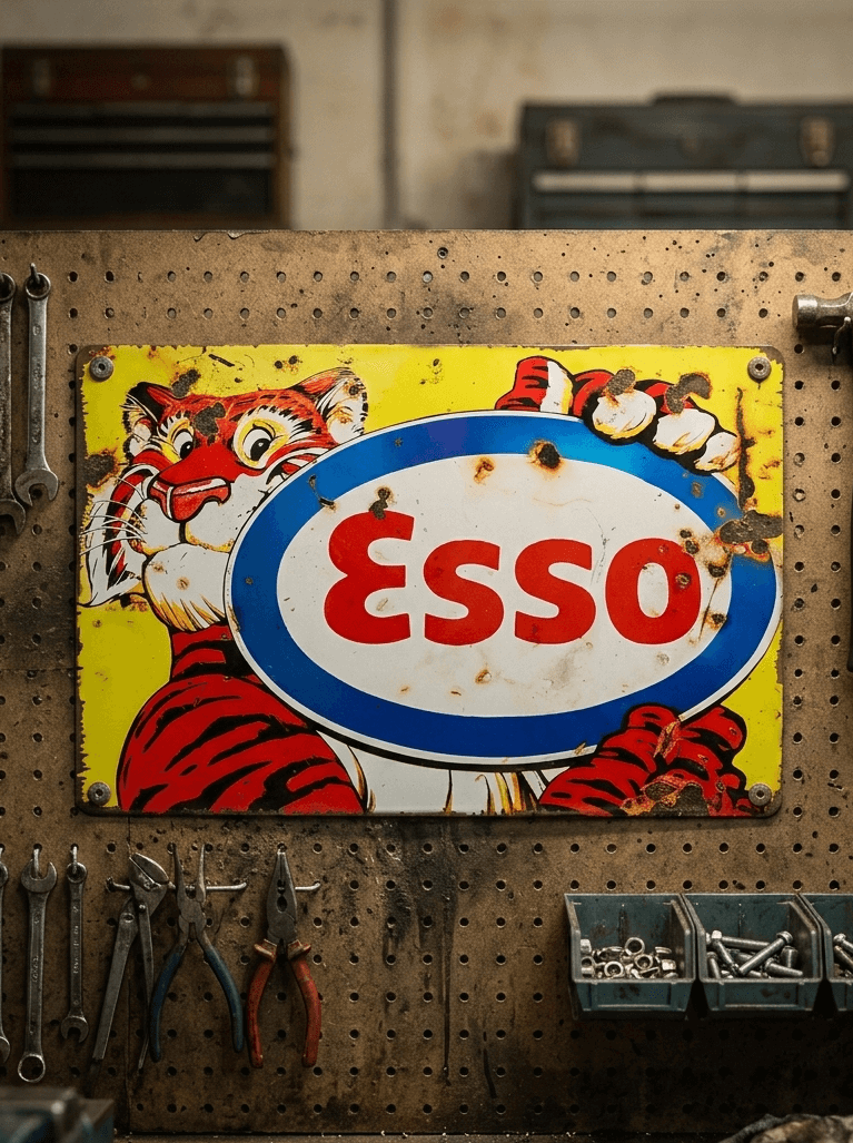 Esso Oil Tiger "Put a Tiger in Your Tank" Retro Metal Garage Workshop Sign