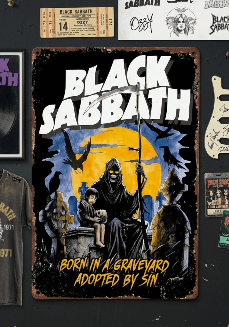 Black Sabbath "Born in a Graveyard" A4 Heavy Metal Sign – Retro Musicl Wall Art