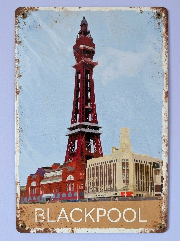 Blackpool Tower Travel Retro Metal Sign | British Seaside Wall Art Print Poster
