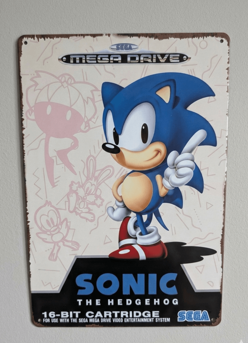 Sonic The Hedgehog Metal Sign – Retro SEGA Genesis Arcade Wall Decor Print