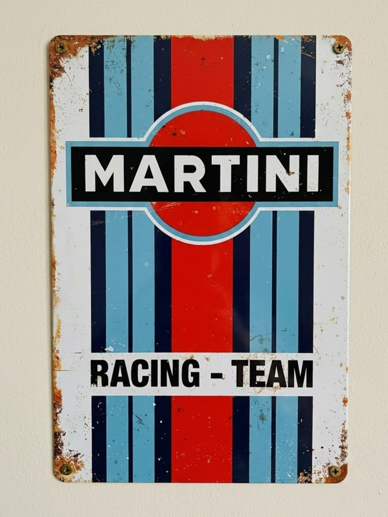 Martini Racing Team Retro Metal Sign | Motorsport Car Garage Wall Art Print Plaque