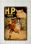 H.P. Sauce Retro Metal Sign – "Good with Bacon" Classic Kitchen Wall Art Print