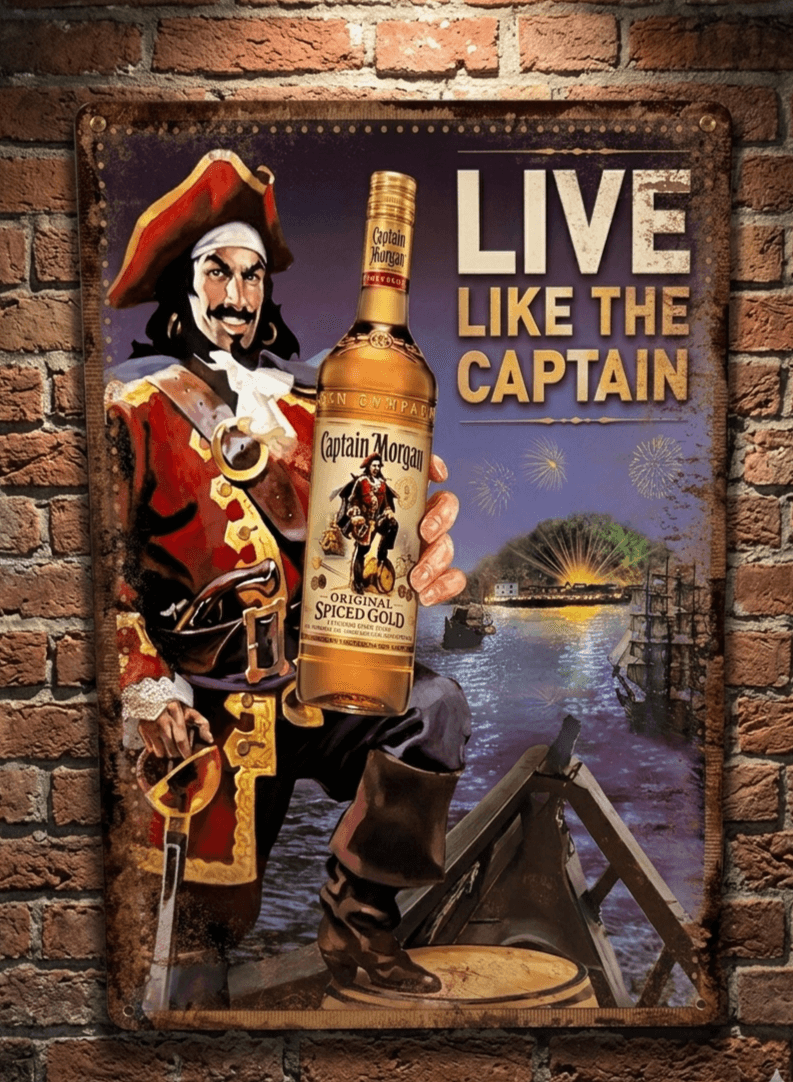 Captain Morgan "Live Like The Captain" Retro Metal Sign – Home Bar Wall Art
