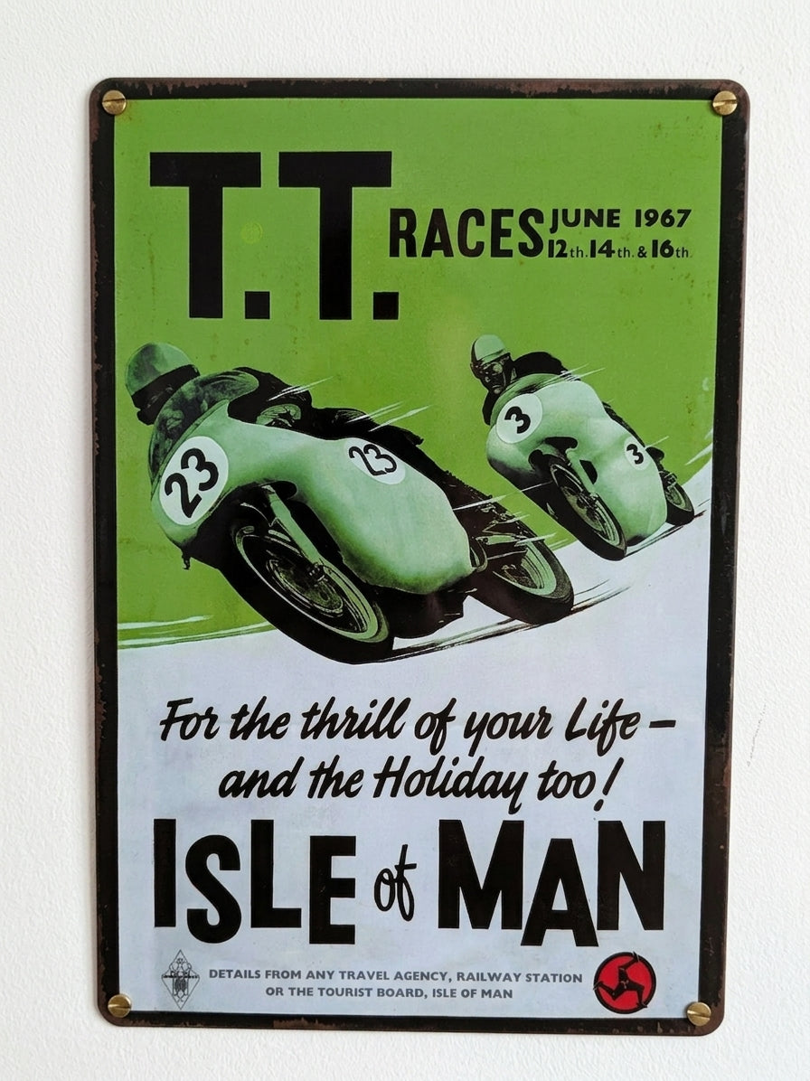 Isle of Man TT Races 1967 Retro Bike Metal Sign | Motorcycle Wall Art Print Plaque