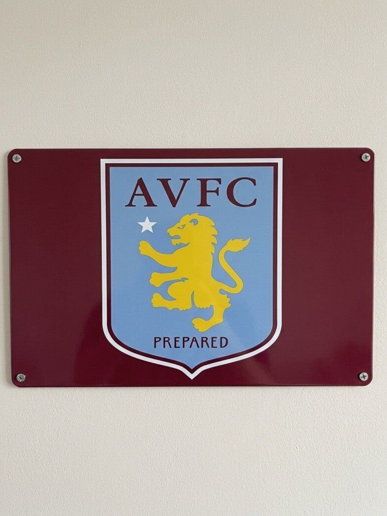 Aston Villa FC Crest Metal Sign | Claret & Blue Football Club Wall Art Print Poster