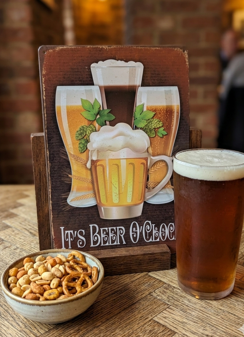 "It's Beer O'Clock" A4 Metal Sign – Retro Home Bar & Man Cave Wall Decor