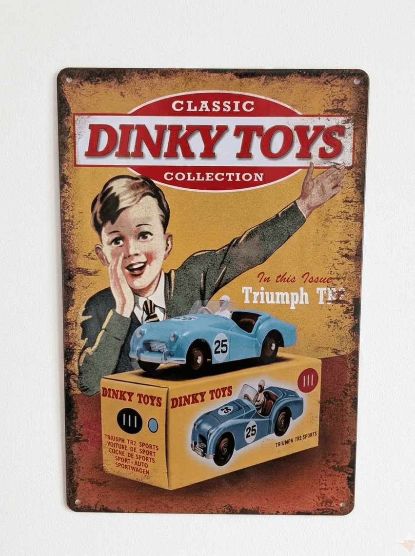 Vintage Dinky Toys Triumph TR2 Metal Sign – Retro Toy Collector Wall Art