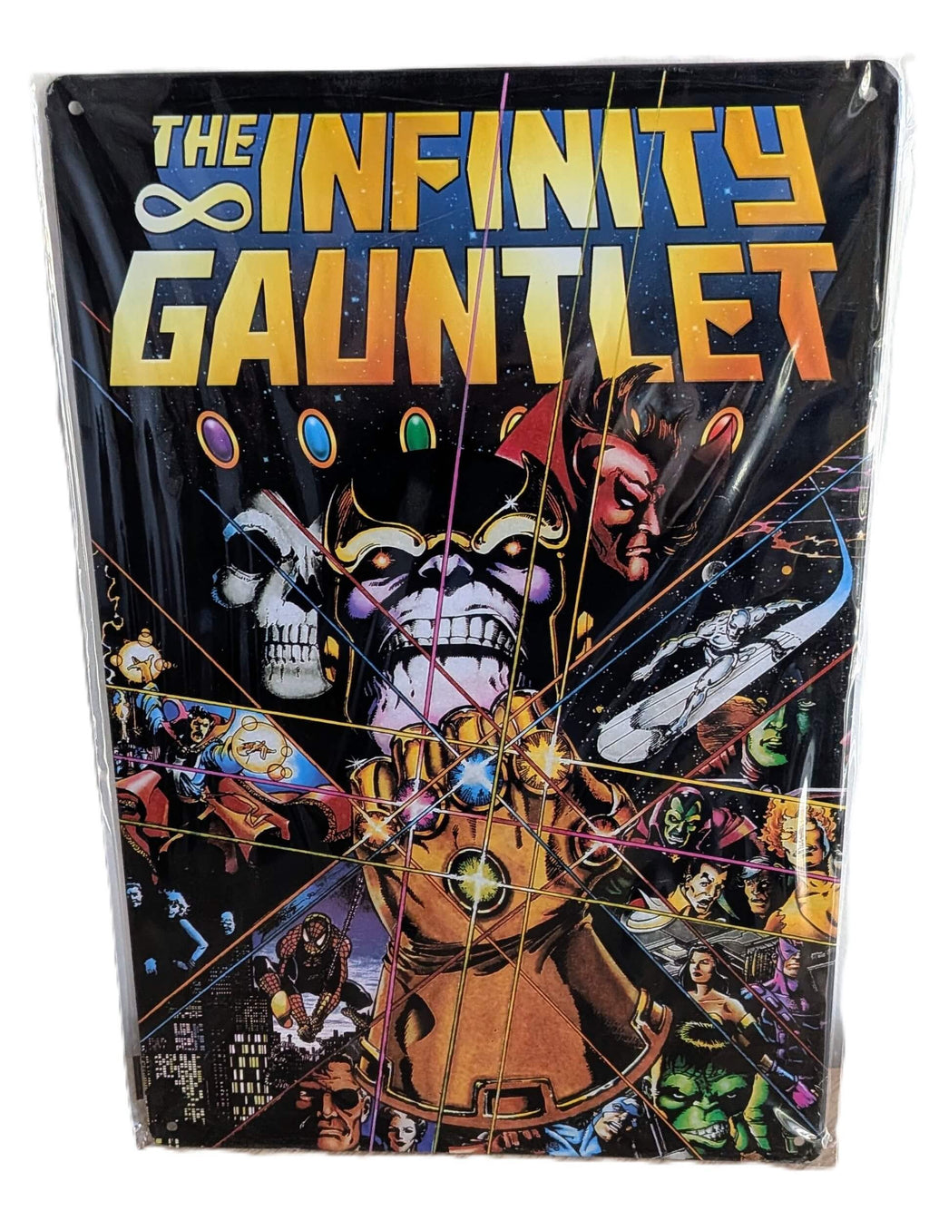 Marvel Infinity Gauntlet Retro Metal Sign | Avengers Comic Style Thanos Wall Art