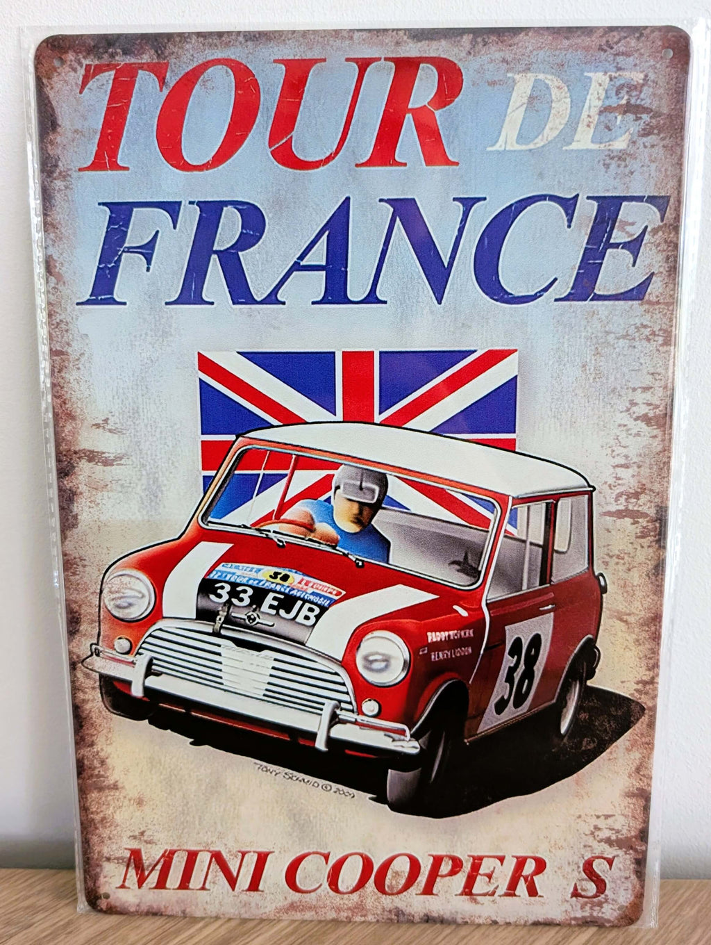 Mini Cooper S Tour de France Retro Metal Sign | Classic Rally Wall Art Print