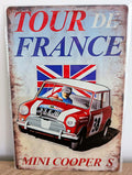 Mini Cooper S Tour de France Retro Metal Sign | Classic Rally Wall Art Print