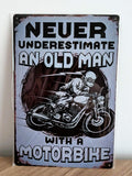 Old Man With A Motorbike Metal Sign | Novelty Motorcycle Funny Wall Art Print
