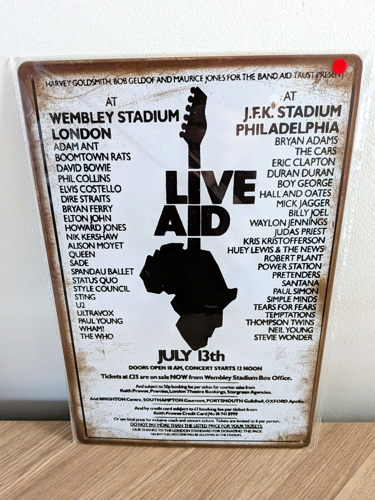 Live Aid 1985 Concert Poster Retro Metal Sign | Wembley & JFK Stadium Rock Wall Art