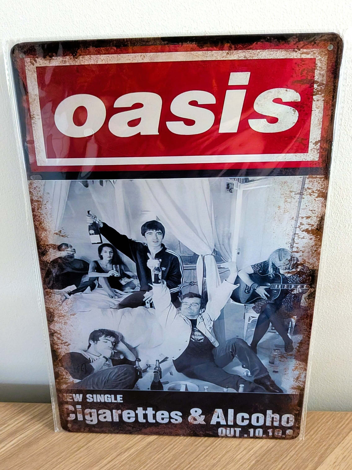 Oasis Cigarettes & Alcohol Retro Metal Sign | Britpop Poster Wall Art Decor