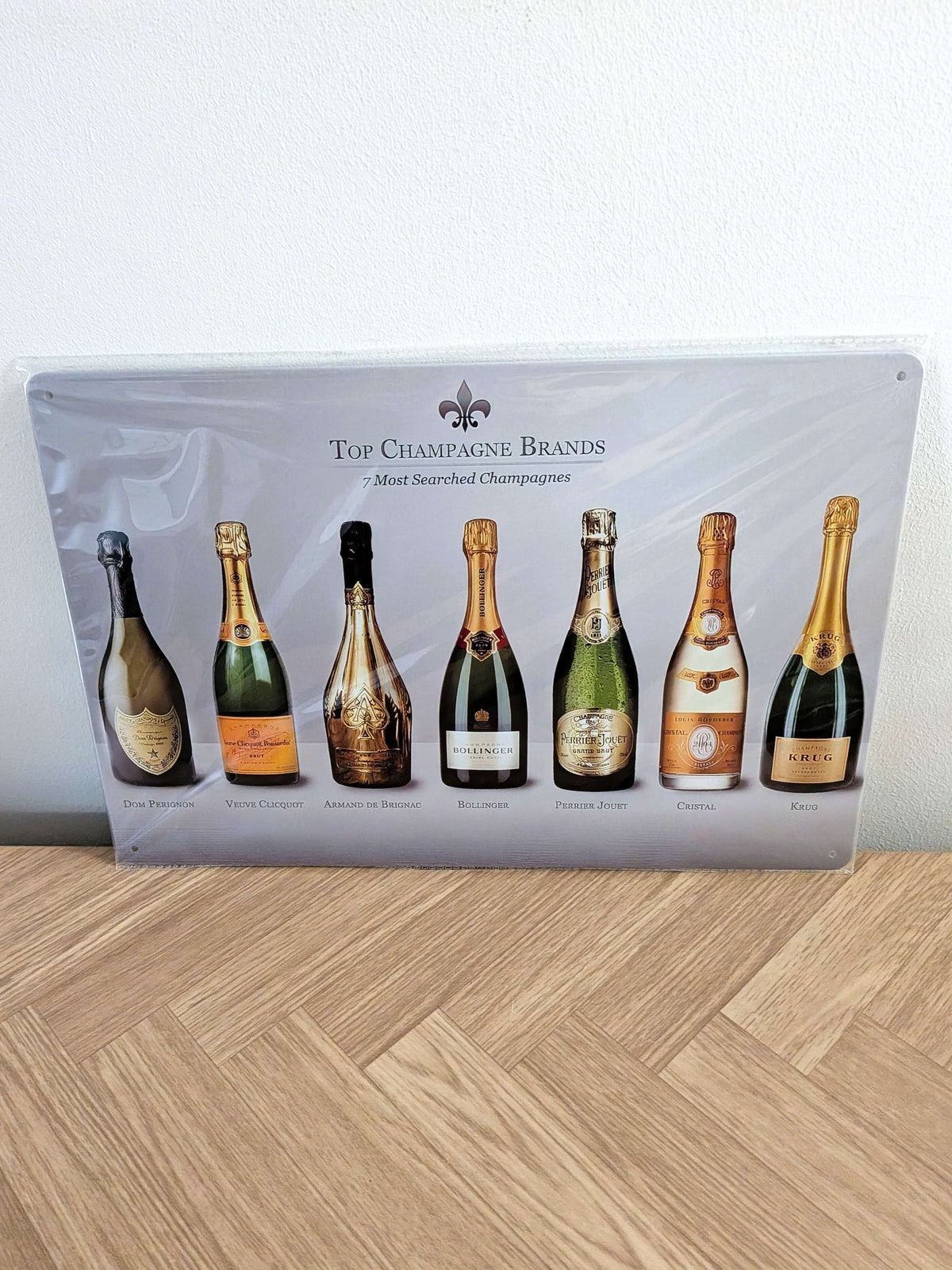 Top Champagne Brands Retro Metal Sign | 7 Prestige Wine Wall Art Decor Print