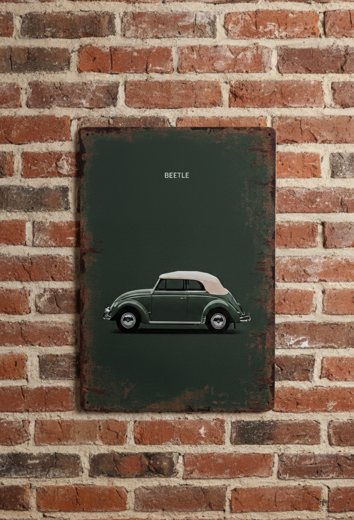 VW Beetle Convertible Retro Metal Sign – Classic Bug Wall Art Print