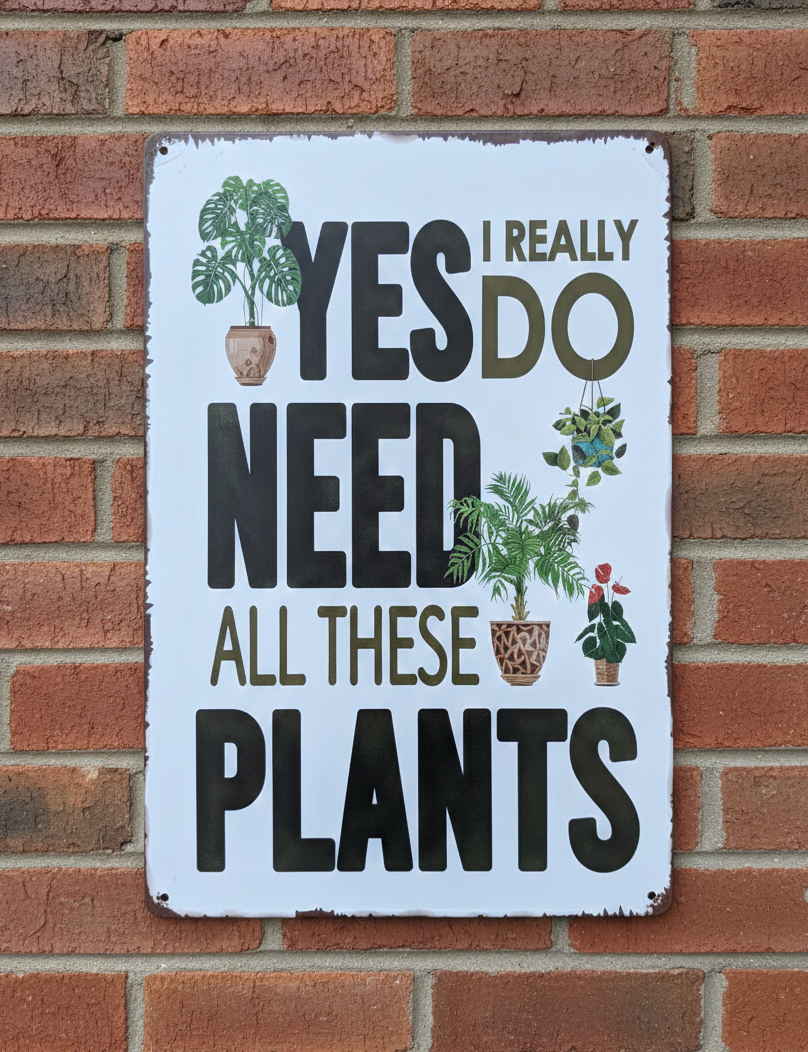 Yes I Need These Plants Metal Sign | Funny Wall Art Print