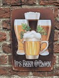Shed Pub Accessories Garden bar decor sign with beer mugs and 'It's Beer O'Clock' text on a brick wall background.