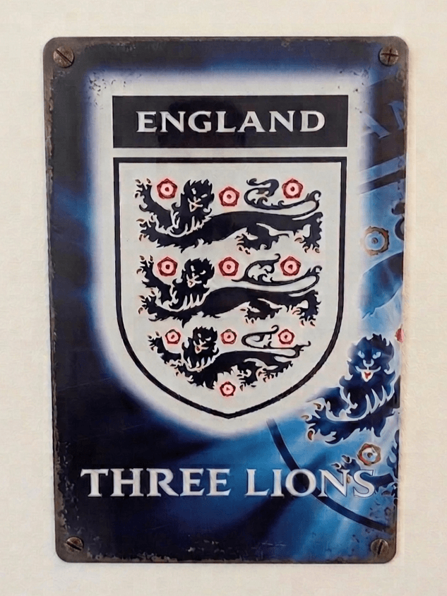 England Three Lions Football Retro Metal Sign | Sports Wall Art Decor