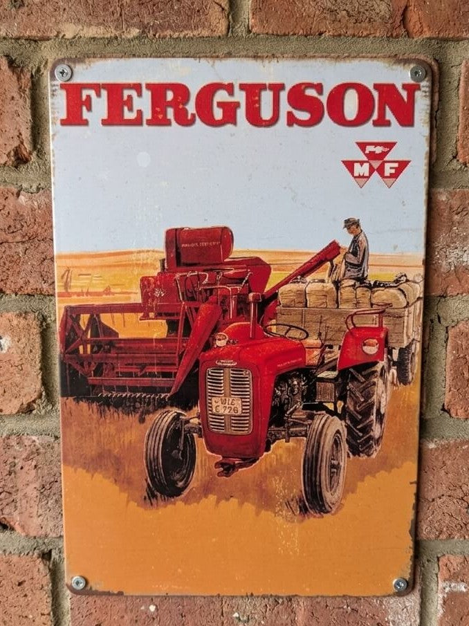 Ferguson Tractor Retro Metal Sign | Harvest Farmhouse Wall Art Print Poster