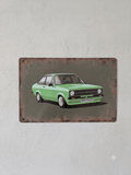 Ford Escort Mk2 Green Retro Metal Sign | Classic Car Garage Wall Art Decor