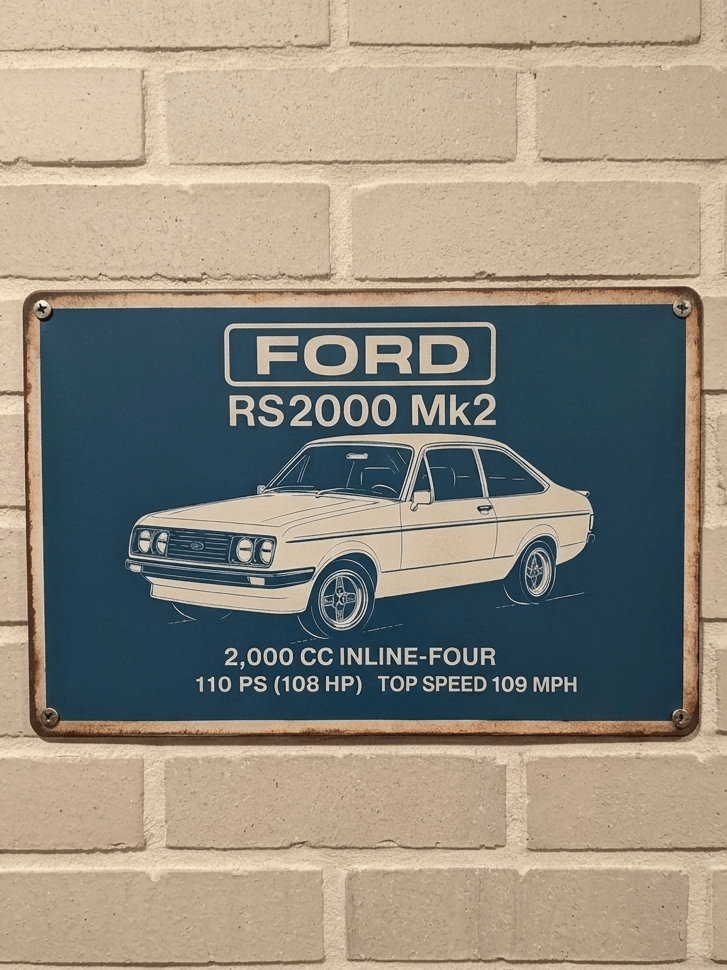 Ford Escort RS2000 Mk2 Spec Retro Metal Sign | Garage Blueprint Wall Art