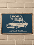Ford Escort RS2000 Mk2 Spec Retro Metal Sign | Garage Blueprint Wall Art
