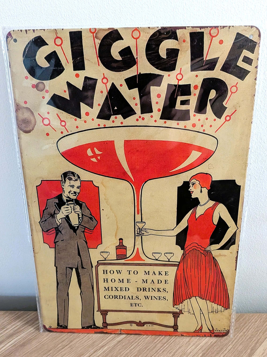 Giggle Water 1920s Theme Art Deco Retro Metal Sign | Cocktail Bar Wall Art