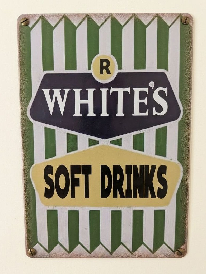 R. White's Soft Drinks Retro Metal Sign |  British Lemonade Wall Art Print Poster