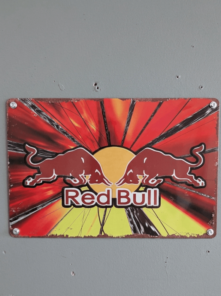 Red Bull Energy Drink Retro Metal Sign | Racing Garage Wall Art Print Decor
