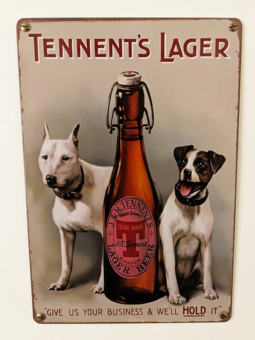 Tennent's Lager Vintage Beer Tin Sign | Scottish Pub Retro Metal Wall Art Print
